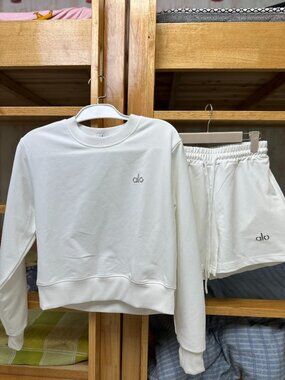 White ALO Long-Sleeve Top and Shorts — Size M
